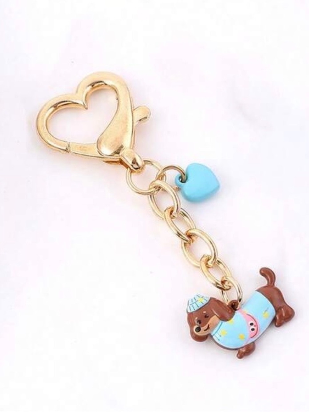 NWT Weiner 🐾 Dog Heart 🩵 Shaped Keychain | Bag Charm | Blue Enamel & Gold Tone 💛